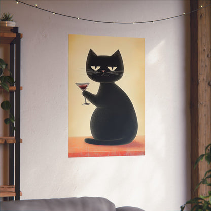 Cat with a Cocktail - Cat Café Series - Fine art print - Matte Vertical Wall Art  - Poster Print - for Cat Lovers