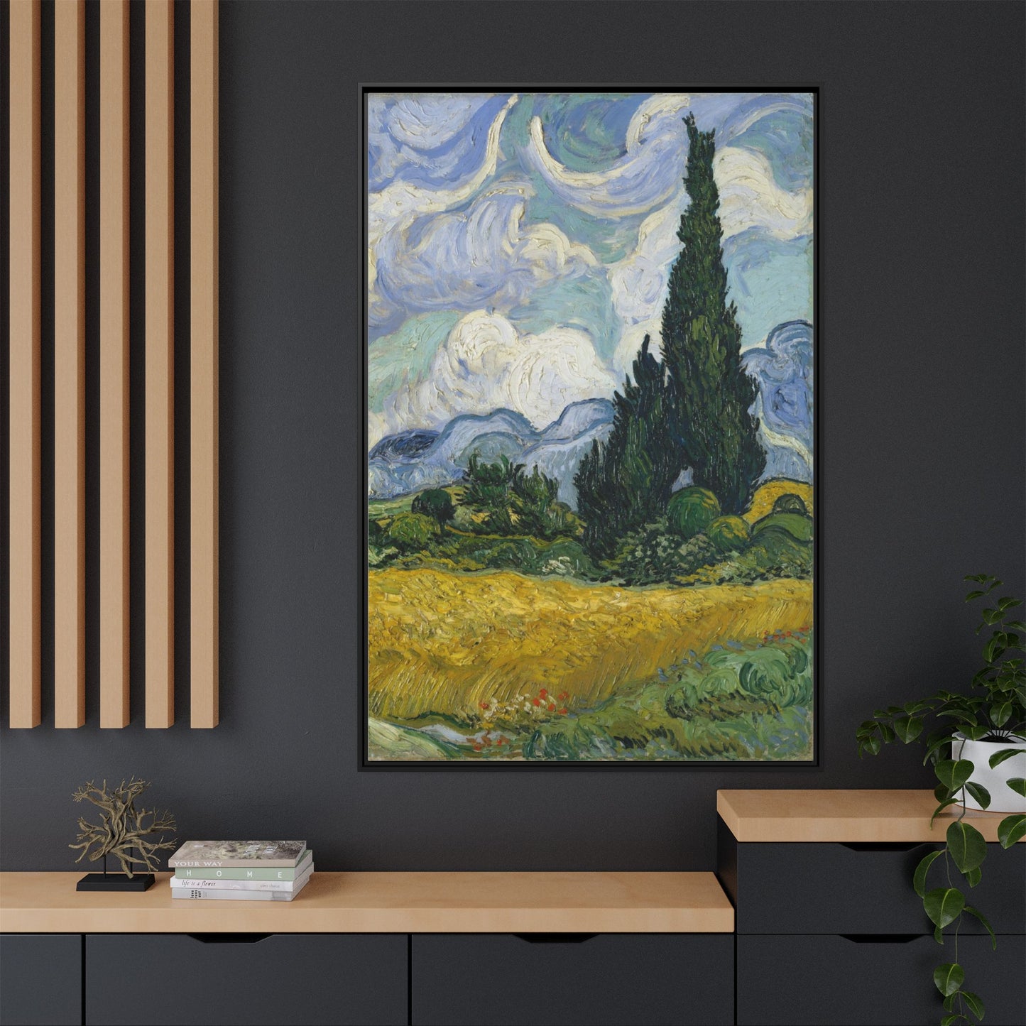 Van Gogh - Wheat Field with Cypresses - Museum Collection - Framed Canvas Print