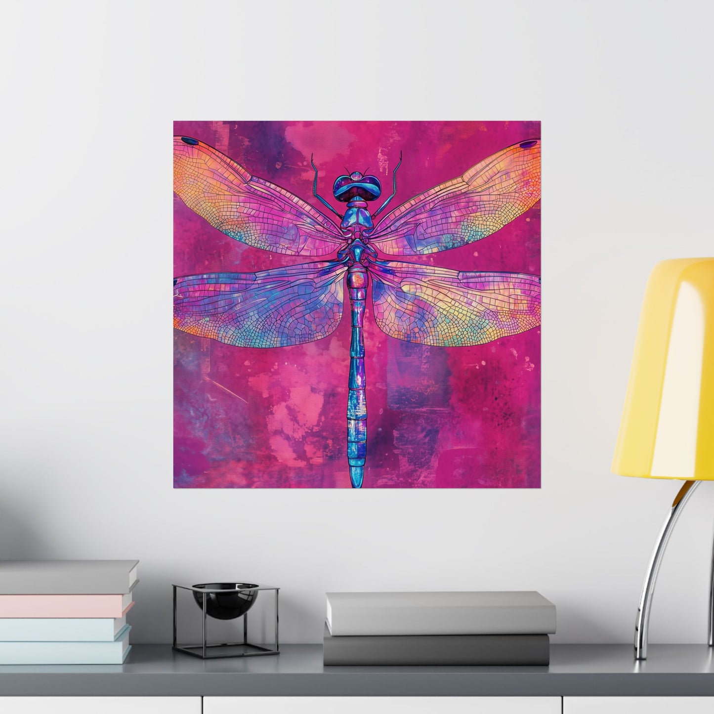 Magenta Dragonfly Watercolor Art Print - Matte Vertical Posters