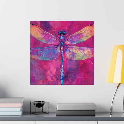 Magenta Dragonfly Watercolor Art Print - Matte Vertical Posters