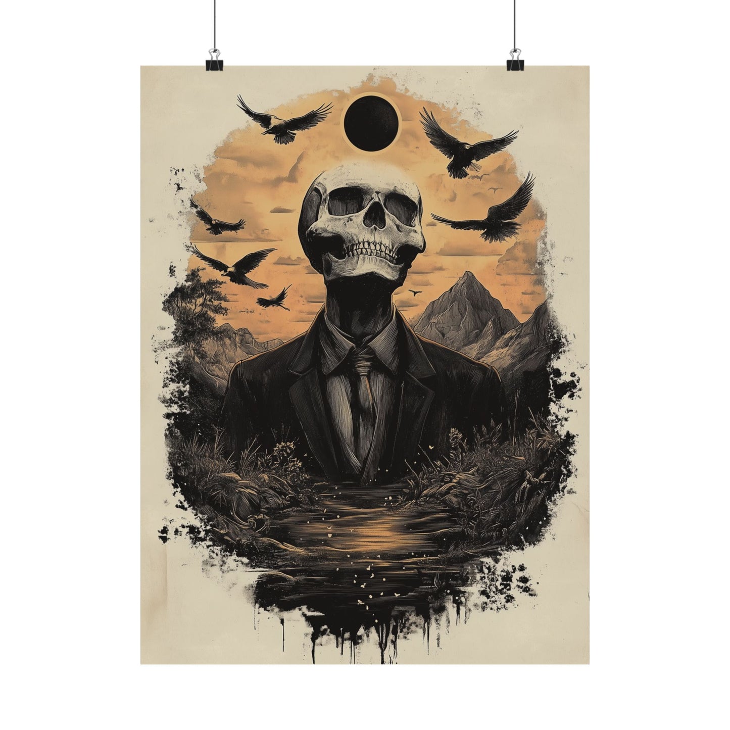 Mystic Black Sun Skull Gothic Poster - Dark Art - Fine Art Prints - Wall Art
