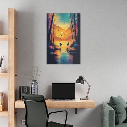 Cranes at Sunset - Delight in Nature Series - Fine Art Print on Canvas