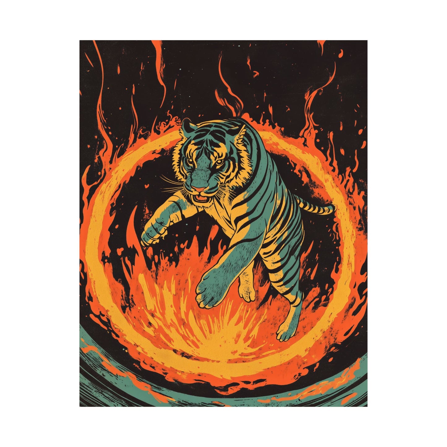 Unleashed - Tiger Jumping Through A Ring of Flames - Matte Vertical Poster - Eye-Catching Wall Art