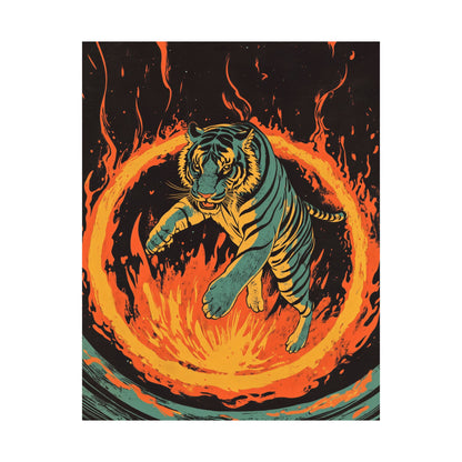 Unleashed - Tiger Jumping Through A Ring of Flames - Matte Vertical Poster - Eye-Catching Wall Art