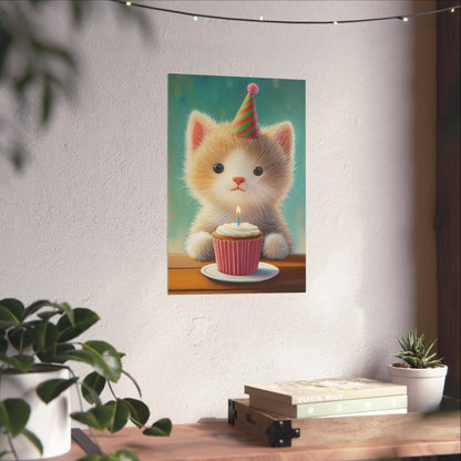 Cute Kitten Birthday Poster - Cat Café - Whimsical Animals - Adorable Kitten Wall Art