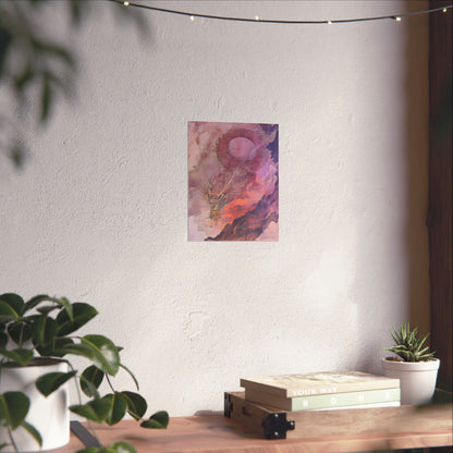 Mythical Red Dragon Fine Art Print - Matte Vertical Poster - Year of The Dragon Art - Zen Home Décor