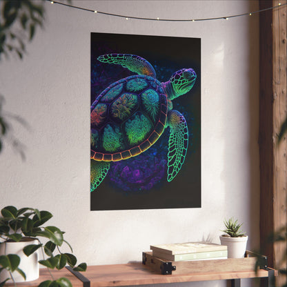 Trippy Turtle - Nautical Fine Art Print - Matte Vertical Poster - Ocean Art for Beach Lovers