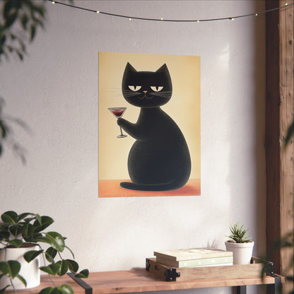 Cat with a Cocktail - Cat Café Series - Fine art print - Matte Vertical Wall Art  - Poster Print - for Cat Lovers