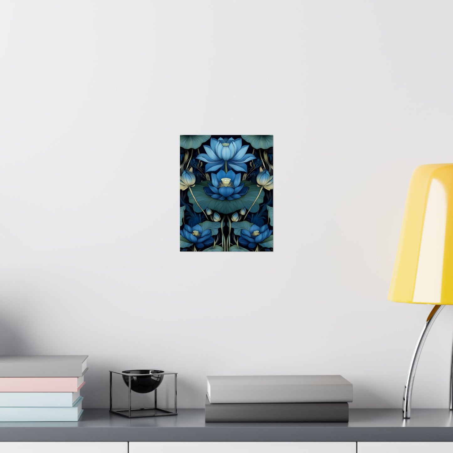 Mystical Blue Lotus Fine Art Print - Matte Vertical Poster - Zen Floral Art for Home Décor