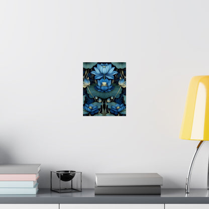 Mystical Blue Lotus Fine Art Print - Matte Vertical Poster - Zen Floral Art for Home Décor