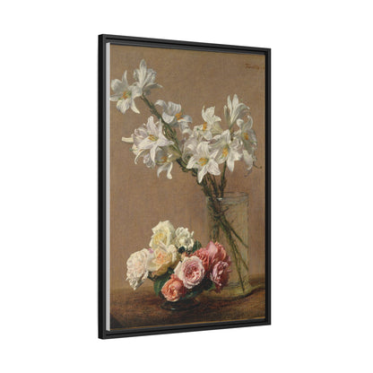 Henri Fantin-Latour : Roses and Lilies (1888) - Giclee Fine Art Print - Museum Collection Framed Canvas Print