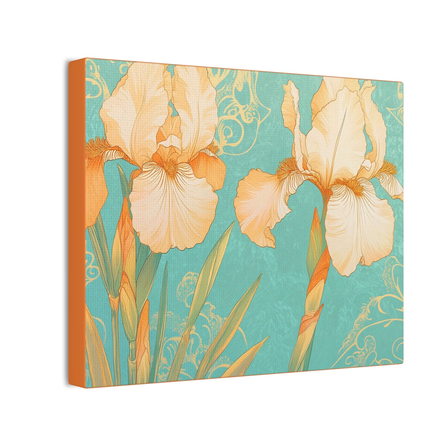 Iris Flowers on Turquois - Stretched Canvas