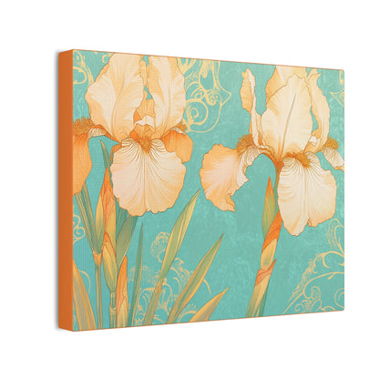 Iris Flowers on Turquois - Stretched Canvas