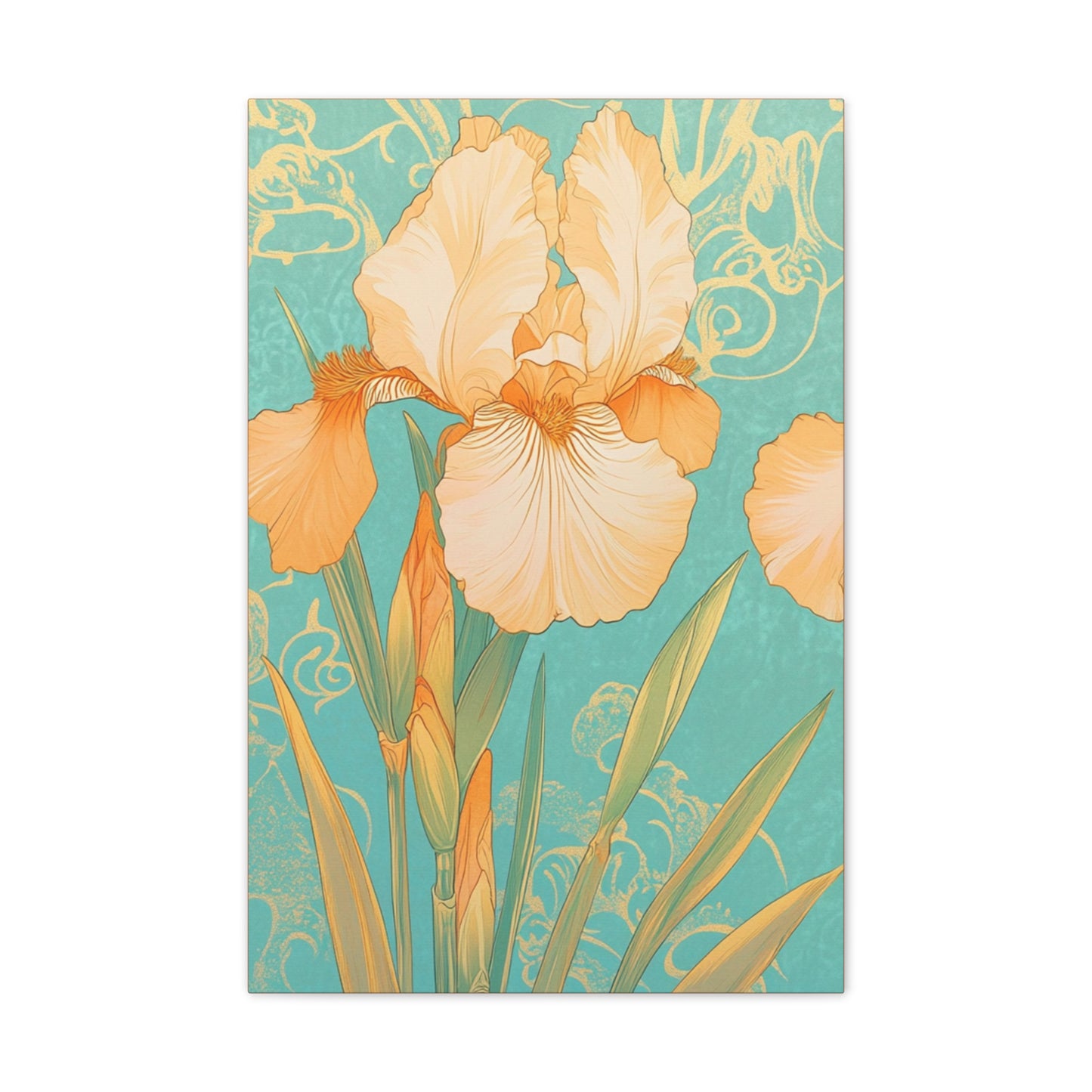 Iris Flowers on Turquois - Stretched Canvas