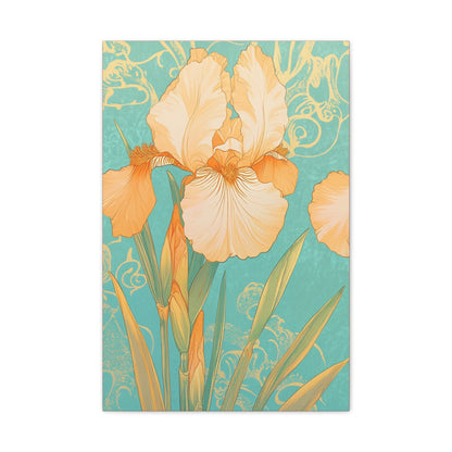 Iris Flowers on Turquois - Stretched Canvas