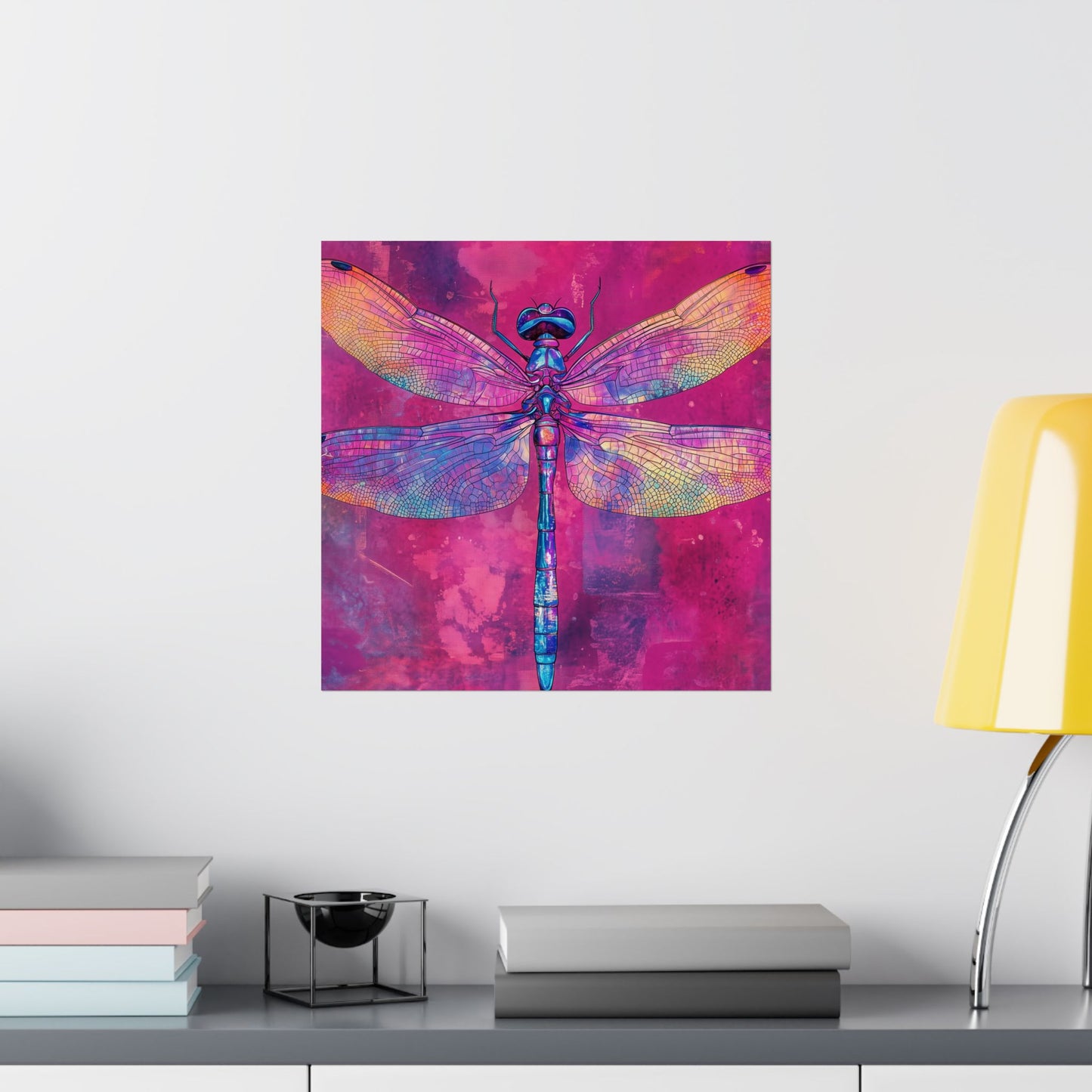 Magenta Dragonfly Watercolor Art Print - Matte Vertical Posters
