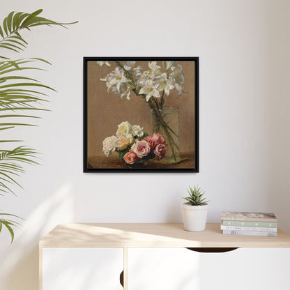Henri Fantin-Latour : Roses and Lilies (1888) - Giclee Fine Art Print - Museum Collection Framed Canvas Print