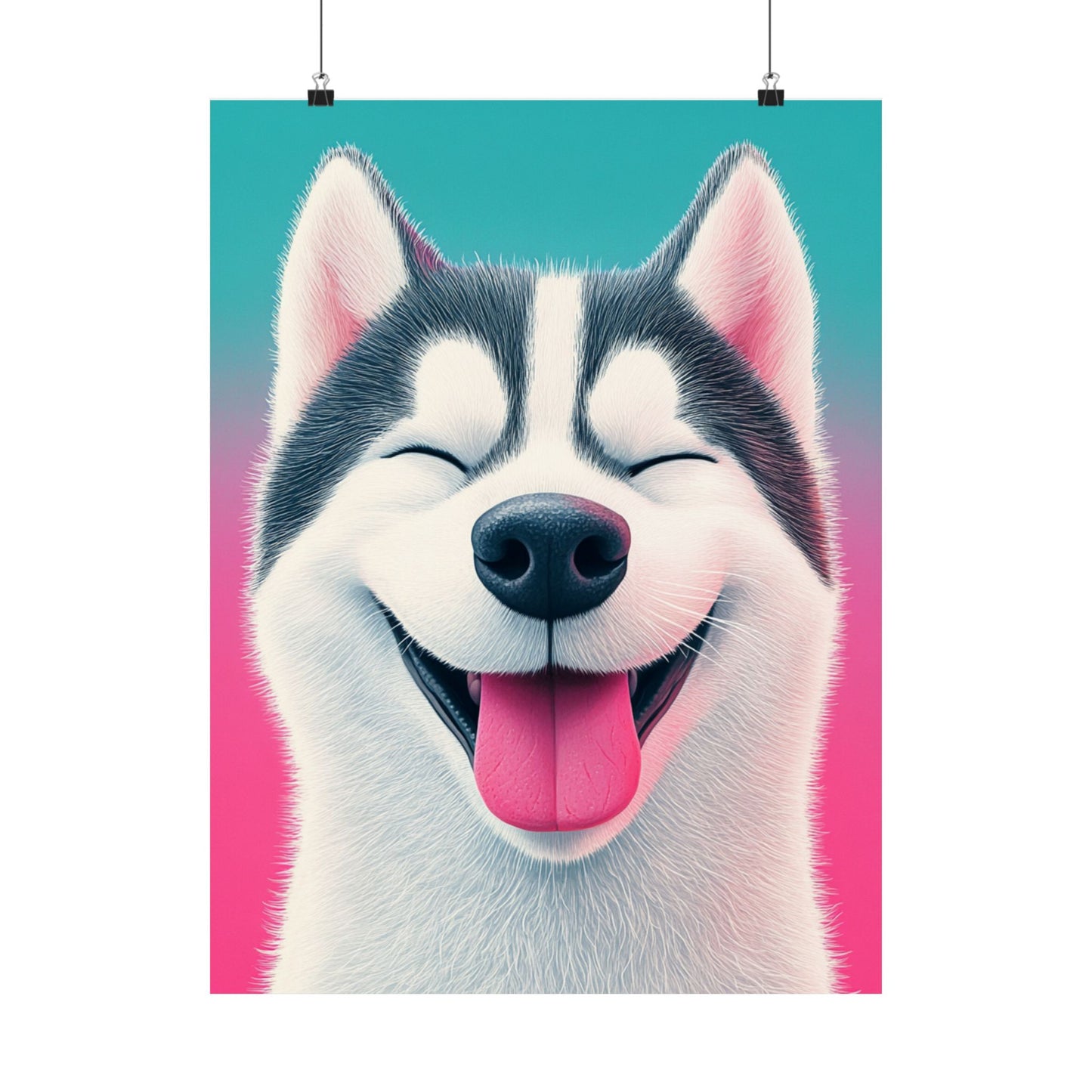 Happy Husky - Whimsical Animals Series - Fine Art Print - Vertical Poster - Cheerful Dog Art for Home Décor