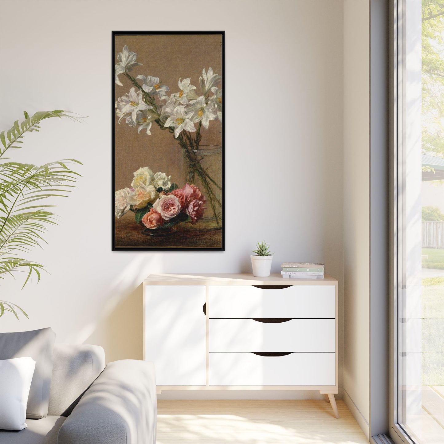 Henri Fantin-Latour : Roses and Lilies (1888) - Giclee Fine Art Print - Museum Collection Framed Canvas Print