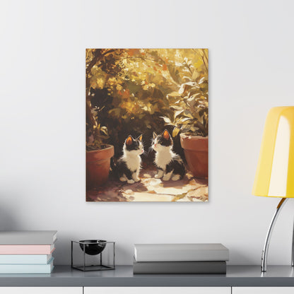 Kittens Conspire  - Garden Friends Series - Fine Art Print on Canvas