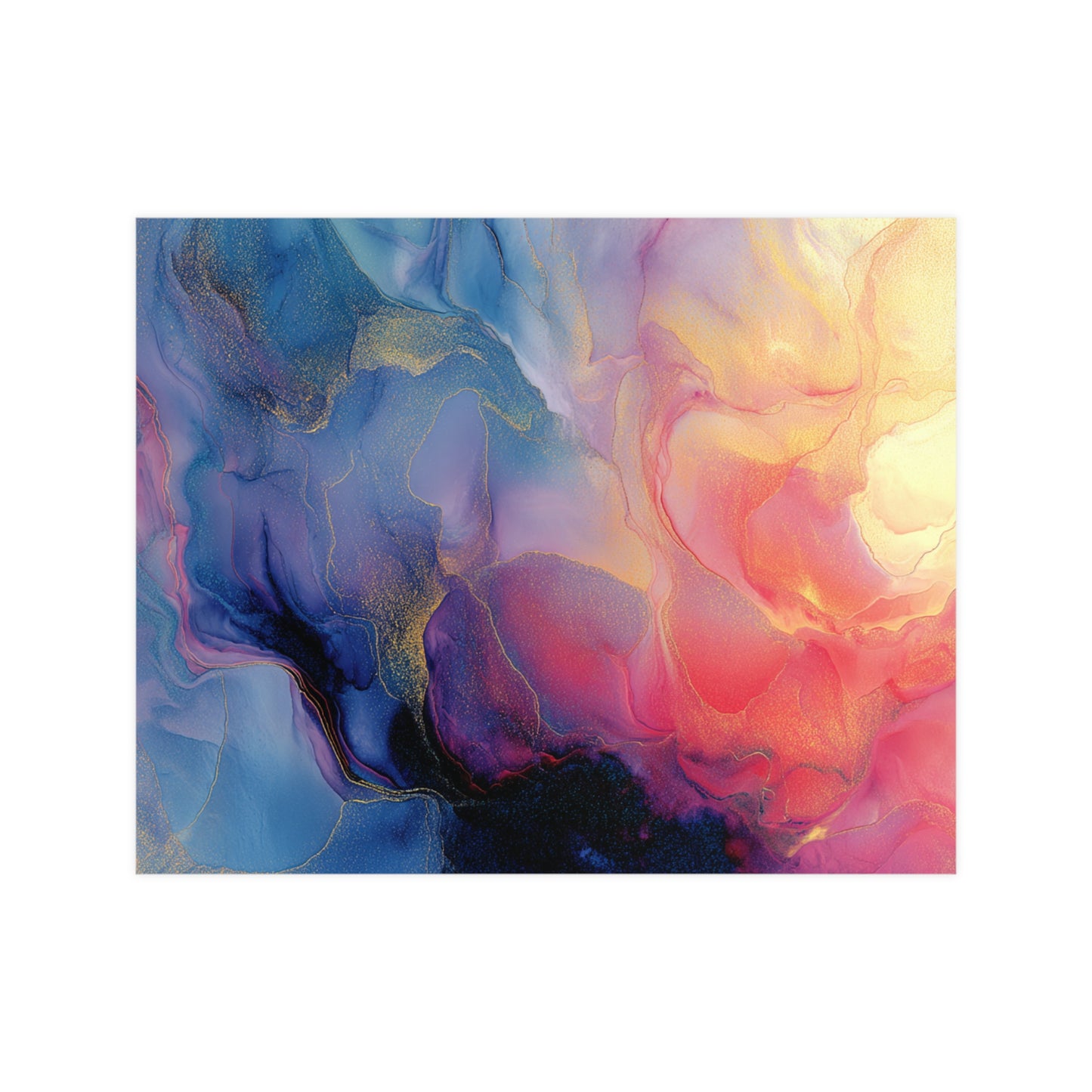 Muse (Style A) - Modern Abstract Fluid Art - Blue/Pink with Gold Highlights - Giclee Fine Art Print