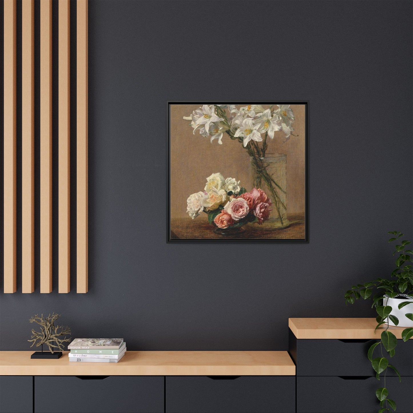 Henri Fantin-Latour : Roses and Lilies (1888) - Giclee Fine Art Print - Museum Collection Framed Canvas Print