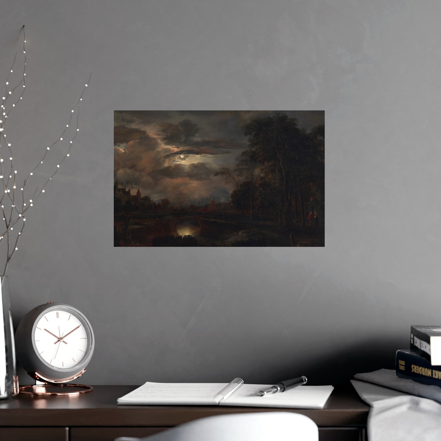 Moonlit Landscape with Bridge - Romantic Night Fine Art Poster