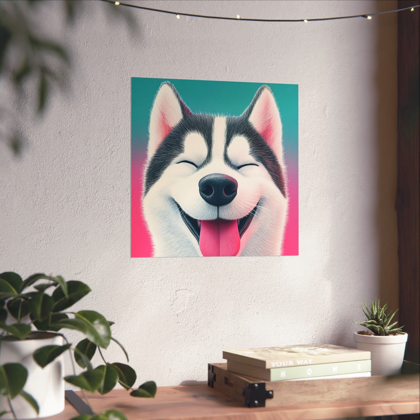 Happy Husky - Whimsical Animals Series - Fine Art Print - Vertical Poster - Cheerful Dog Art for Home Décor