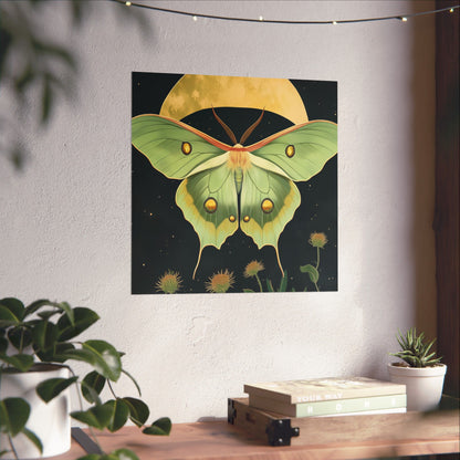 Dreamy Luna Moth Under the Moon Poster- Matte Vertical Art Print - Boho Wall Art - Bohemian - Art Noveau - Art Deco