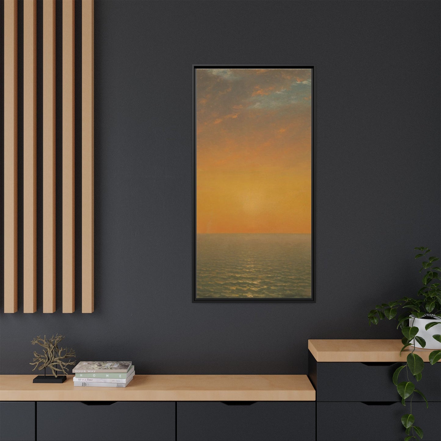 John Frederick Kensett : Sunset on the Sea (1872) - Museum Collection - Framed Canvas Print