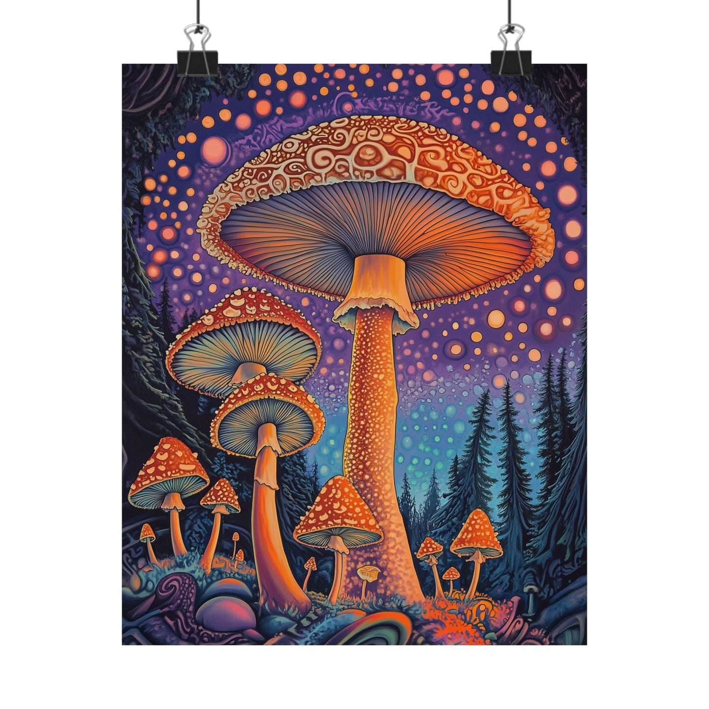 Psychedelic Night Mushroom Art Print - Vertical Poster - Vibrant Wall Art - Nature - Trippy - Bedroom Poster