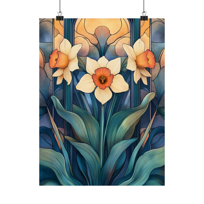 Elegant Daffodil Floral Fine Art Print - Matte Vertical Poster - Daffodil Art Print for Home Décor