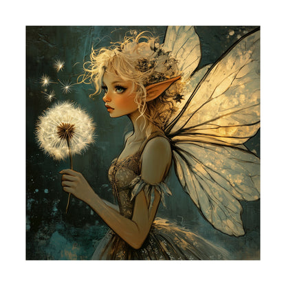 Best Wishes For You - Fairy with Dandelion - Flowers & Fairies Series - Enchanting Wall Art - Vertical Poster - Whimsical Wall Art for Dreamers