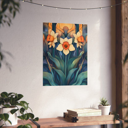 Elegant Daffodil Floral Fine Art Print - Matte Vertical Poster - Daffodil Art Print for Home Décor