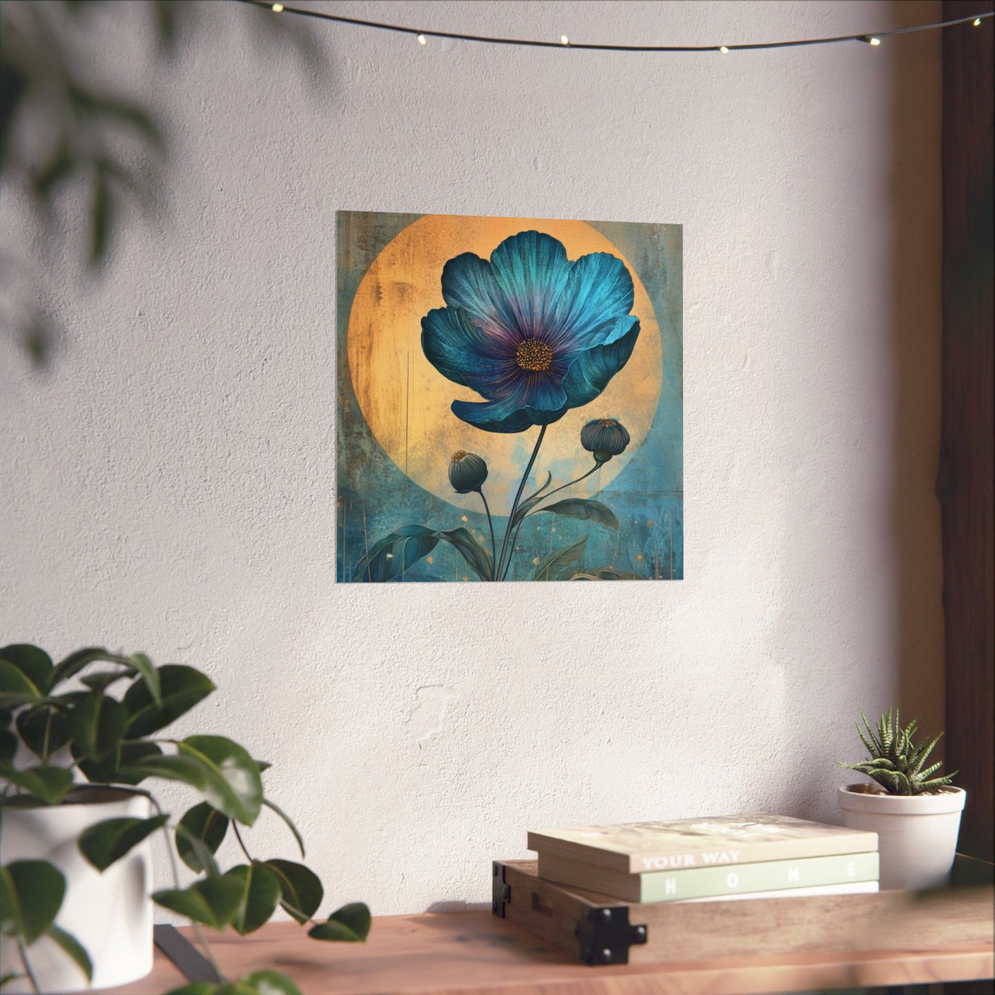 Blue Cosmos Moonlit Botanical Fine Art Print