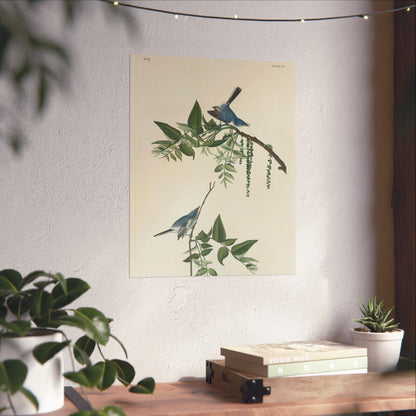Vintage Bluebirds Botanical Print - Nature-Inspired Art - Matte Vertical Poster with Bluebirds