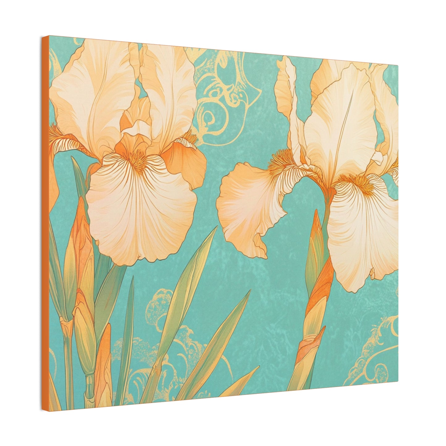 Iris Flowers on Turquois - Stretched Canvas