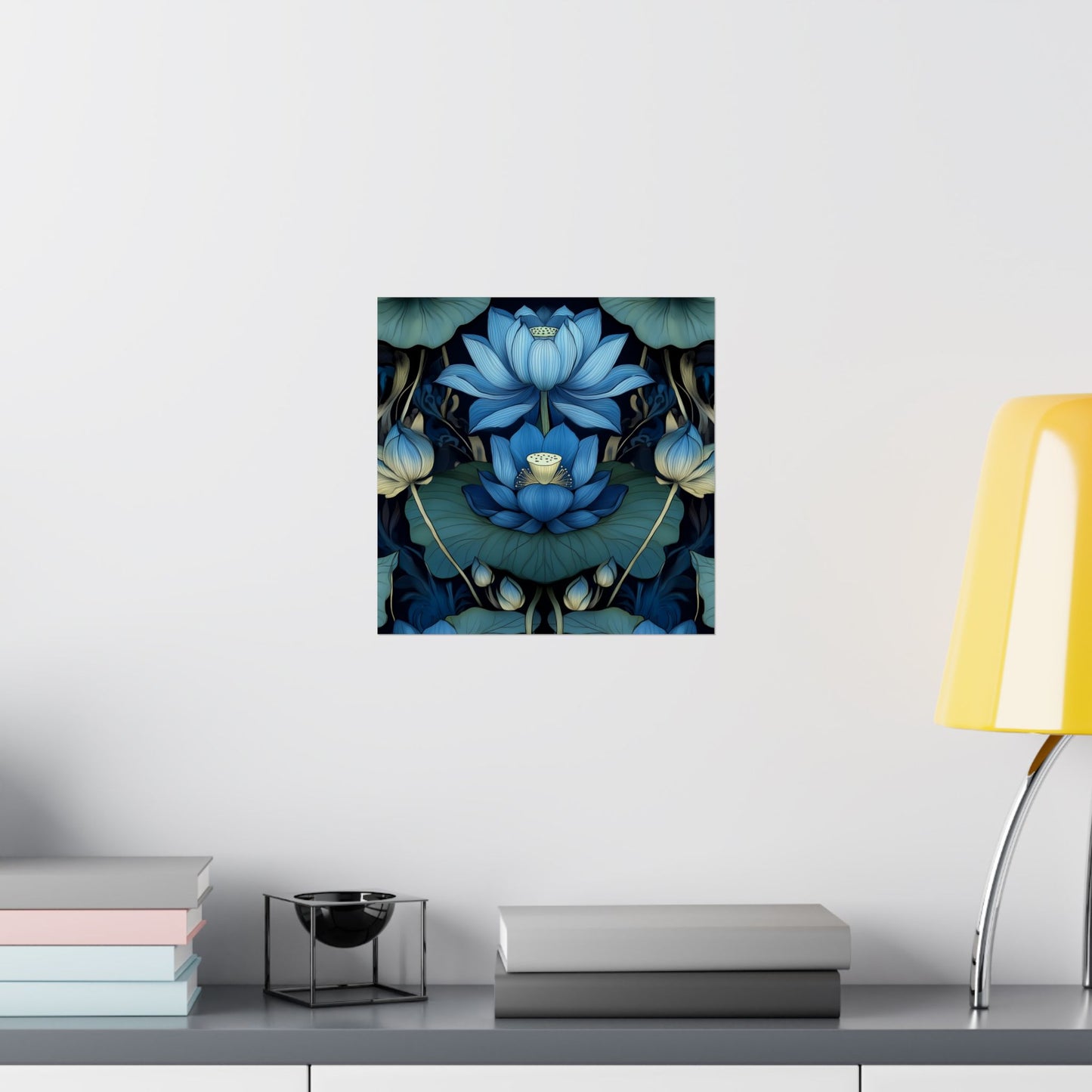 Mystical Blue Lotus Fine Art Print - Matte Vertical Poster - Zen Floral Art for Home Décor