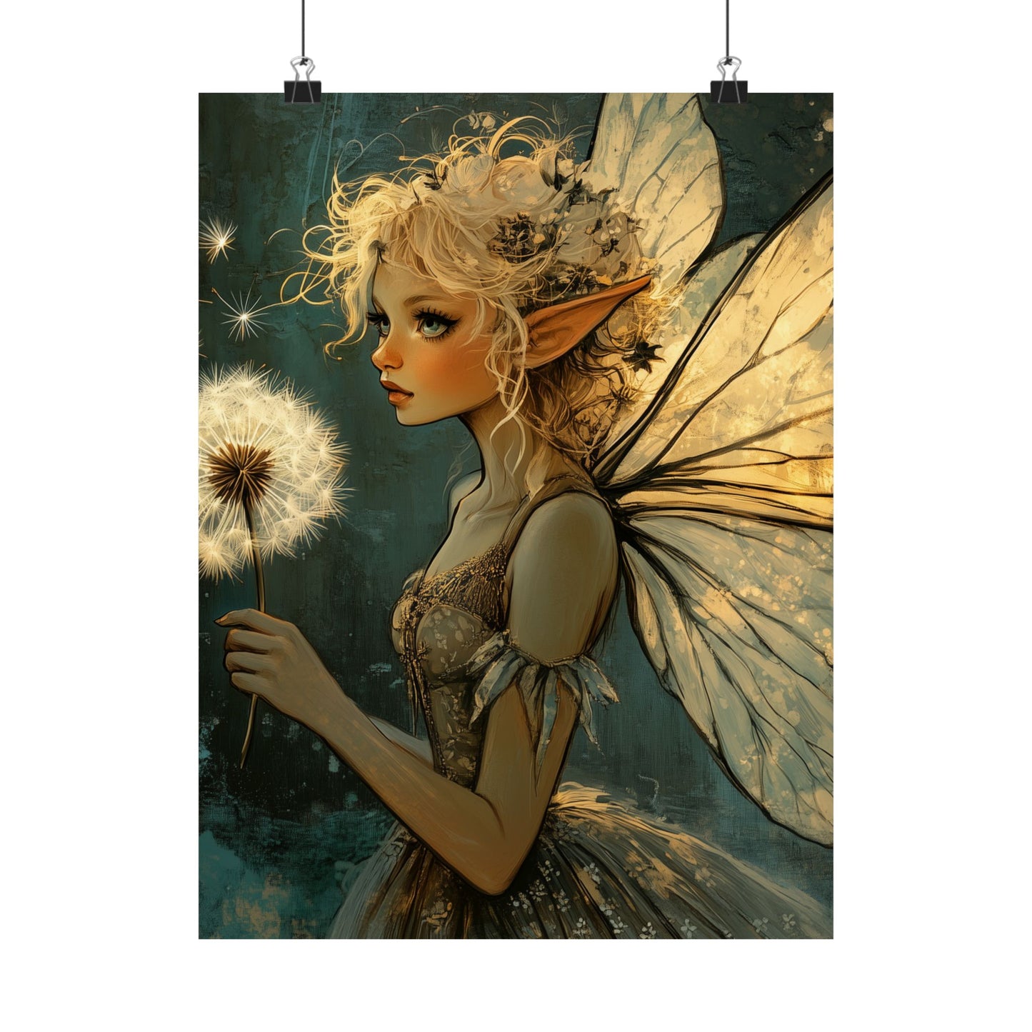 Best Wishes For You - Fairy with Dandelion - Flowers & Fairies Series - Enchanting Wall Art - Vertical Poster - Whimsical Wall Art for Dreamers