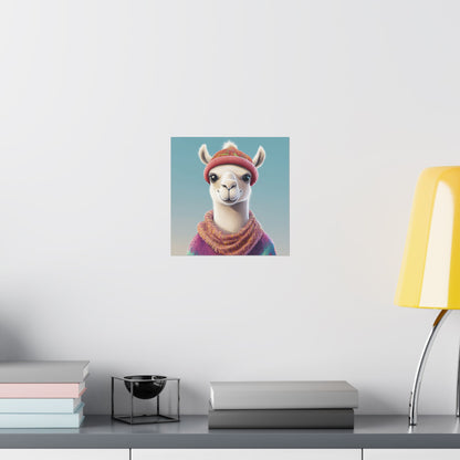 Cozy Llama Art Print - Whimsical Animals - Horizontal Matte Poster for Wall Art
