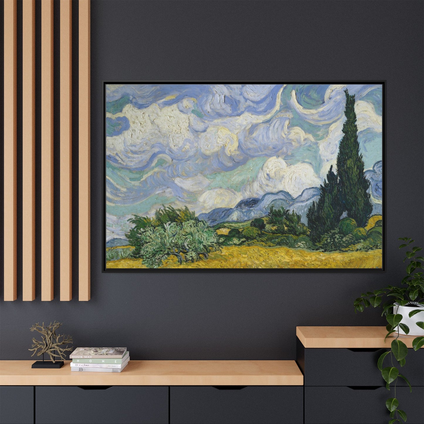 Van Gogh - Wheat Field with Cypresses - Museum Collection - Framed Canvas Print