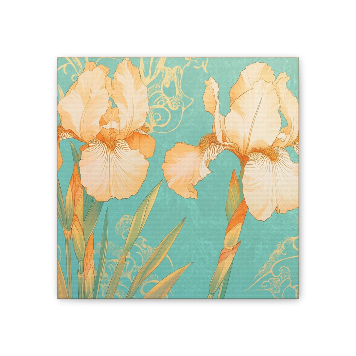 Iris Flowers on Turquois - Stretched Canvas