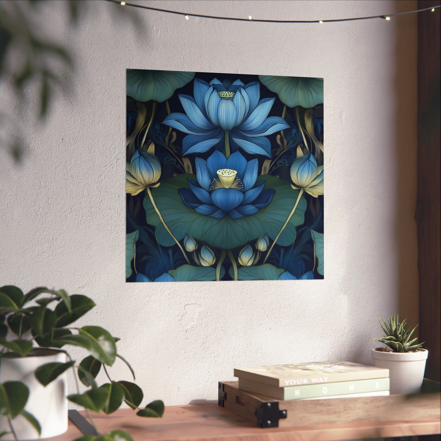 Mystical Blue Lotus Fine Art Print - Matte Vertical Poster - Zen Floral Art for Home Décor
