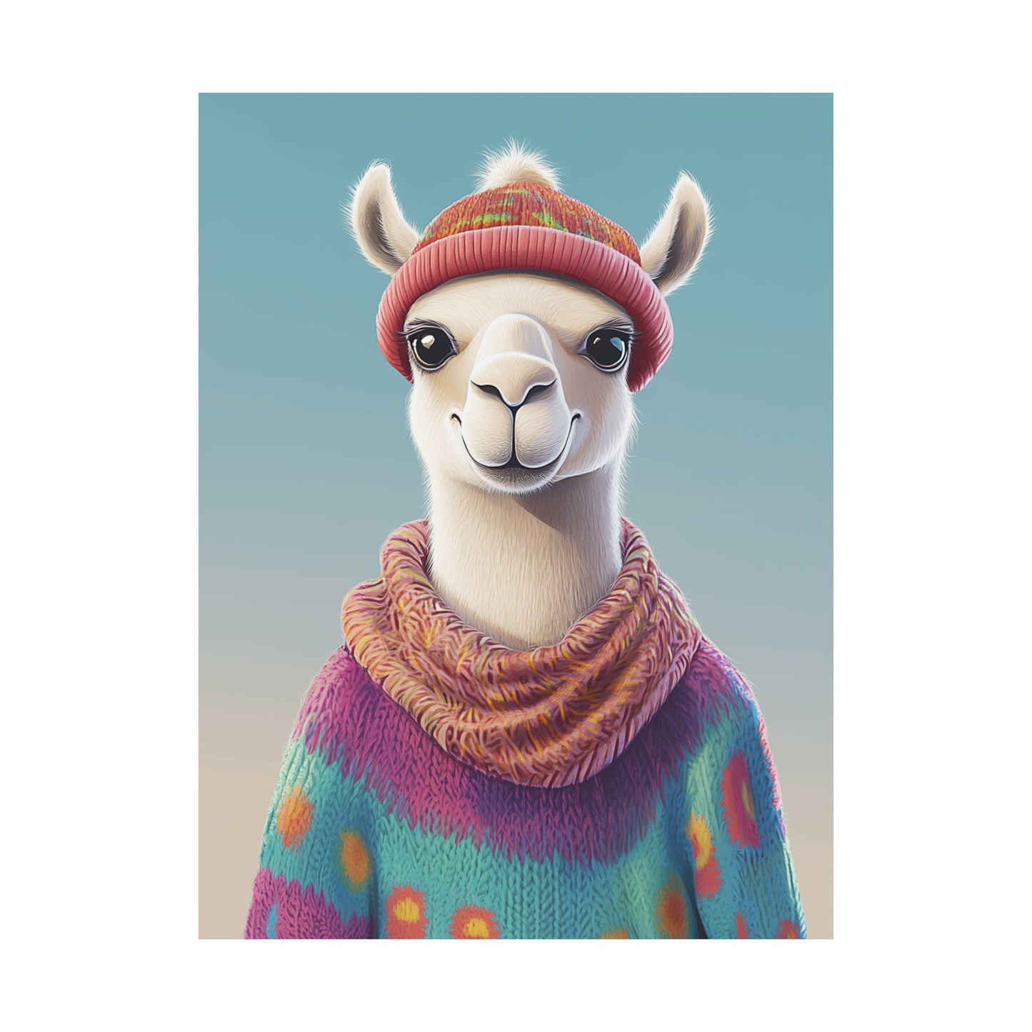 Cozy Llama Art Print - Whimsical Animals - Horizontal Matte Poster for Wall Art