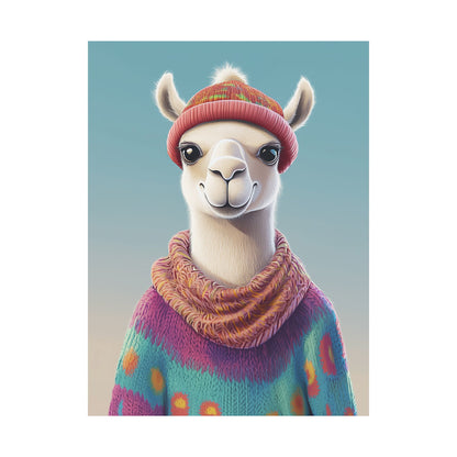 Cozy Llama Art Print - Whimsical Animals - Horizontal Matte Poster for Wall Art