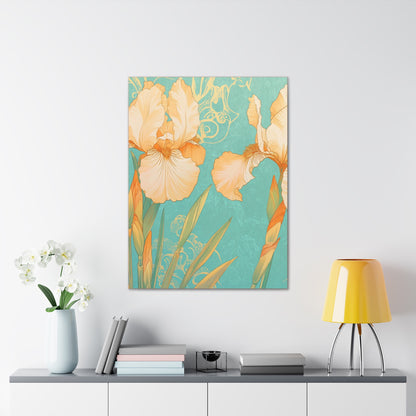 Iris Flowers on Turquois - Stretched Canvas