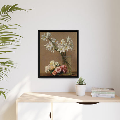 Henri Fantin-Latour : Roses and Lilies (1888) - Giclee Fine Art Print - Museum Collection Framed Canvas Print