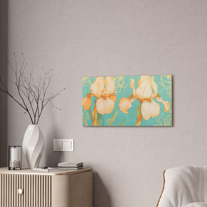 Iris Flowers on Turquois - Stretched Canvas