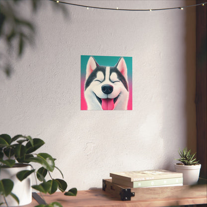 Happy Husky - Whimsical Animals Series - Fine Art Print - Vertical Poster - Cheerful Dog Art for Home Décor