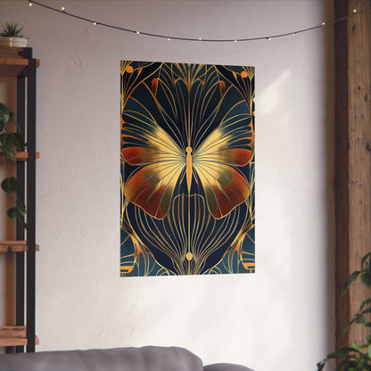 Art Deco Golden Butterfly Fine Art Print - Matte Vertical Poster - Vibrant Home Décor - Chic Style